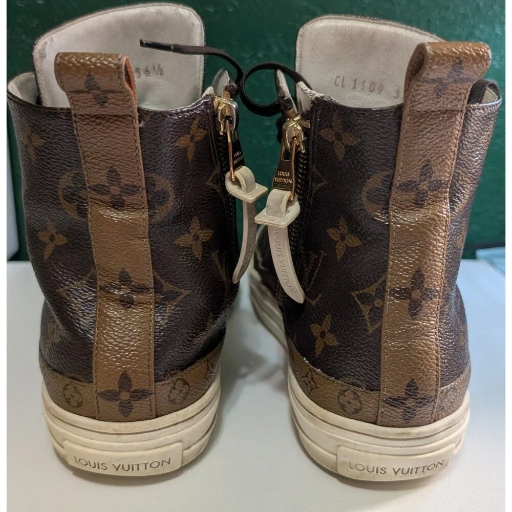 Louis Vuitton Monogram High-Top Sneakers EU 36.5 Brown Canvas w/ COA